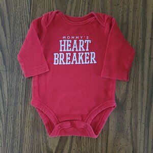 Carter's Baby Boy's Red Long Sleeve "Mommy's Heart Breaker" Onesie Size 3 Months